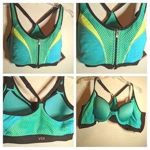 New Victoria's Secret 34C Knockout Incredible Blue Neon Zip Sports Bra Max VSX